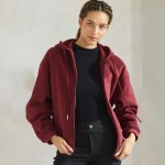 Wholesale women s Cozy Fleece Front Zip Hoodie Dropped Shoulder Zip Front Closur