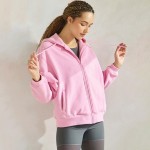 Wholesale women s Cozy Fleece Front Zip Hoodie Dropped Shoulder Zip Front Closur