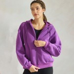 Wholesale women s Cozy Fleece Front Zip Hoodie Dropped Shoulder Zip Front Closur