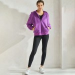 Wholesale women s Cozy Fleece Front Zip Hoodie Dropped Shoulder Zip Front Closur