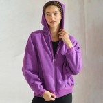 Wholesale women s Cozy Fleece Front Zip Hoodie Dropped Shoulder Zip Front Closur