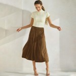 Wholesale women s Corduroy Flared Long Skirt Relaxed fit Corduroy fabric Ribbed