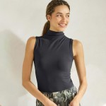 Wholesale women s Mock Neck Seamless Sleeveless Tank oSeamless Mock Neck oSelf F