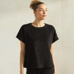 Wholesale women s Corduroy Short Sleeve Top Corduroy Crew Neckline polyester spa
