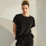 Wholesale women s Corduroy Short Sleeve Top Corduroy Crew Neckline polyester spa