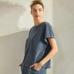 Wholesale women s Corduroy Short Sleeve Top Corduroy Crew Neckline polyester spa