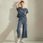 Wholesale women s Corduroy Short Sleeve Top Corduroy Crew Neckline polyester spa