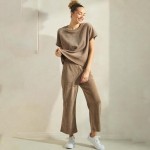 Wholesale women s Corduroy Short Sleeve Top Corduroy Crew Neckline polyester spa