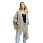 Wholesale fuzzy Chevron Knit Kimono Pockets One Fits Most Acrylic