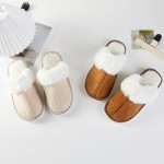 Wholesale faux Fur Suede Slippers Cross Stitch Detail Pack Rubber Sole Polyester