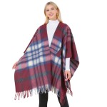 Wholesale metallic Plaid Shawl Fringe Loop One Side Fits Most Acrylic