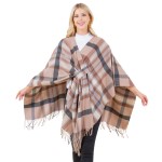Wholesale metallic Plaid Shawl Fringe Loop One Side Fits Most Acrylic
