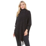 Wholesale knit Cowl Neck Poncho Sleeves Fringe One Fits Most Acrylic