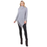 Wholesale knit Cowl Neck Poncho Sleeves Fringe One Fits Most Acrylic