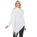 Wholesale knit Cowl Neck Poncho Sleeves Fringe One Fits Most Acrylic