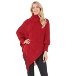 Wholesale knit Cowl Neck Poncho Sleeves Fringe One Fits Most Acrylic