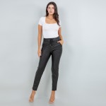 Wholesale rise Straight Leg Vegan Leather Pants Pack Straight Leg Pockets Belt