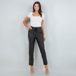 Wholesale rise Straight Leg Vegan Leather Pants Pack Straight Leg Pockets Belt