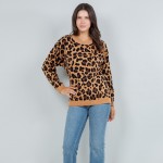 Wholesale soft Knit Leopard Print Sweater Pack Crew Neckline Viscose Nylon PBT