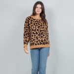Wholesale soft Knit Leopard Print Sweater Pack Crew Neckline Viscose Nylon PBT