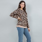 Wholesale soft Knit Leopard Print Sweater Pack Crew Neckline Viscose Nylon PBT