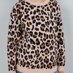Wholesale soft Knit Leopard Print Sweater Pack Crew Neckline Viscose Nylon PBT