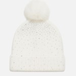 Wholesale fuzzy Knit Cuff Beanie Faux Fur Pom Rhinestone Details One Fits Most P