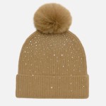 Wholesale fuzzy Knit Cuff Beanie Faux Fur Pom Rhinestone Details One Fits Most P