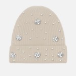 Wholesale fuzzy Knit Cuff Beanie Faux Fur Pom Rhinestone Pearl Details One Fits