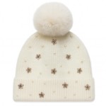 Wholesale fuzzy Knit Beanie Faux Fur Pom Pearls Rhinestone Flower Details One Fi