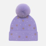 Wholesale fuzzy Knit Beanie Faux Fur Pom Pearls Rhinestone Flower Details One Fi