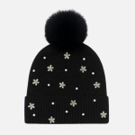 Wholesale fuzzy Knit Beanie Faux Fur Pom Pearls Rhinestone Flower Details One Fi