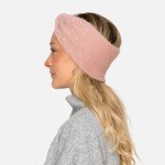 Wholesale fuzzy Knit Knotted Headwrap Pearls Rhinestone Flower Details One Fits
