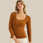 Wholesale sculpted Chic Seamless Long Sleeve Top Scoop Neckline Smooth Soft stre