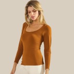 Wholesale sculpted Chic Seamless Long Sleeve Top Scoop Neckline Smooth Soft stre