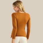 Wholesale sculpted Chic Seamless Long Sleeve Top Scoop Neckline Smooth Soft stre
