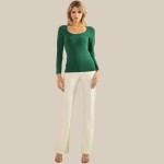 Wholesale sculpted Chic Seamless Long Sleeve Top Scoop Neckline Smooth Soft stre