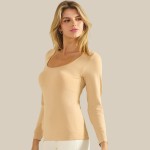 Wholesale sculpted Chic Seamless Long Sleeve Top Scoop Neckline Smooth Soft stre
