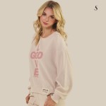 Wholesale god Love Corduroy Pullover Graphic Sweatshirt Crew Neck Dropped Should