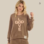 Wholesale god Love Corduroy Pullover Graphic Sweatshirt Crew Neck Dropped Should