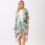 Wholesale abstract Botanical Print Kimono One Fits Most Polyester