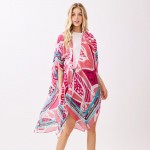 Wholesale abstract Botanical Print Kimono One Fits Most Polyester