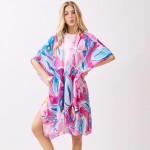 Wholesale vibrant Botanical Print Kimono One Polyester