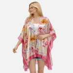 Wholesale silky Floral Print Kimono One Fits Most Polyester