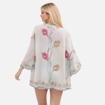 Wholesale sheer Kimono Floral Embroidered Detail Scalloped Edges One Fits Most P