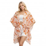 Wholesale hibiscus Palm Leaf Print Kimono One Fits Most Polyester