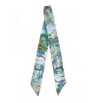 Wholesale silky Floral Stripe Print Skinny Scarf Multi Use Scarf Hair Bow Bag Ti