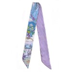 Wholesale silky Floral Stripe Print Skinny Scarf Multi Use Scarf Hair Bow Bag Ti