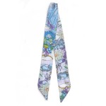 Wholesale silky Floral Stripe Print Skinny Scarf Multi Use Scarf Hair Bow Bag Ti