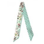 Wholesale silky Floral Checker Print Skinny Scarf Multi Use Scarf Hair Bow Bag T